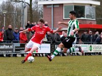 024 2016 ASZV Genemuiden  19-03-2016: Voetbal: AZSV v SC Genemuiden: Aalten/Bram Wevers (l) of AZSV, Masies Artien (r) of Genemuiden/Hoofdklasse C zaterdagamateurvoetbal