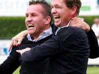 027 2016 Genemuiden ASVDronten  17-09-2016: Voetbal: SC Genemuiden v ASV Dronten: Genemuiden / Trainer-Coach Jan van Raalte (l), Ass, trainer Marc Hegeman (r) of Genemuiden / Hoofdklasse B zaterdagamateurvoetbal /