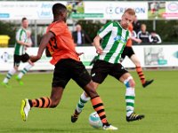 028 2016 Genemuiden Sparta Nijkerk  01-10-2016: Voetbal: SC Genemuiden v Sparta Nijkerk: Genemuiden/ Hoofdklasse B zaterdagamateurvoetbal/ Brian Bawuah (l) of Sparta Nijkerk, Robert Boes (r) of Genemuiden / : SC Genemuiden, Sparta Nijkerk, Brian Bawuah, Robert Boes