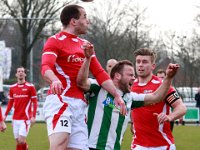 HL20180324012  24-03-2018: Voetbal: AZSV v SC Genemuiden: Aalten/Jonathan Goosen (l) of AZSV, Sijmon Eenkhoorn (m) of Genemuiden, Niek te Veluwe (r) of AZSV/ : SC Genemuiden, AZSV, Zaterdagamateurvoetbal, Hoofdklasse B, Jonathan Goosen, Sijmon Eenkhoorn, Niek te Veluwe