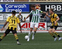 HL20250816012 ERMELO, NETHERLANDS - AUGUST 16, 2025: Jens Jurn Streutker (l) of Genemuiden, Stef Nijland (r) of DVS. Competition match between DVS´33 vs SC Genemuiden at...