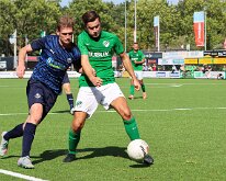 HL20250830013 BUNSCHOTEN, NETHERLANDS - AUGUST 30, 2025: Rens van Benthem (l) of Genemuiden, Rick Blokhuis (r) of Eemdijk. Competition match between vv Eemdijk vs SC...