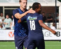 HL20250830020 BUNSCHOTEN, NETHERLANDS - AUGUST 30, 2025: Niels grevink (l) Maron Voorhuis (r) of Genemuiden).Competition match between vv Eemdijk vs SC Genemuiden at...