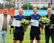 HL20250927002 GENEMUIDEN, NETHERLANDS - SEPTEMBER 27: Gert Heij, Matthias Breman, Nick Buitink, Albert Flier of Genemuiden. Competition match between SC Genemuiden vs HSC '21...