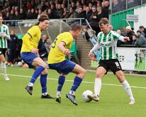 HL20251115016 GENEMUIDEN, NETHERLANDS - NOVEMBER 15, 2025: Sam Crowther )l', Frank van der Burg )m' of Staphorst, Rutger Etten )r' of Genemuiden. Competition match between SC...