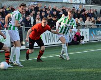 HL20260117006 NIJKERK, NETHERLANDS - JANUARY 17, 2026: Hadde Pleijsier (l) of Genemuiden, Thomas van Dijk (m) of Sparta Nijkerk, Rutger Etten (r) of Genemuiden. Competition...
