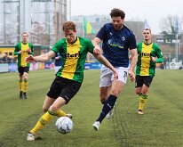 HL20260130007 HUIZEN, NETHERLANDS - JANUARY 31, 2026: Tim Vrakking (l) of Huizen, Berwout Beimers (m) of Genemuiden, Sergio Kozjak (r) of Huizen. Competition match between SV...
