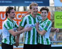 HL20260207013 WOERDEN, NETHERLANDS - FEBRUARY 2026: Hadde Pleijiser (l), Niels Grevink (m), Jasper Tuinman (r) of Genemuiden. Competition match between Sportlust '46 vs SC...