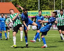 HL20260425007 GENEMUIDEN, NETHERLANDS - APRIL 25: Marc Magan (l) of Genemuiden, Lucas Nagel (m), Hessel Ras (r) of Urk. competition match between SC Genemuiden vs SV Urk at...