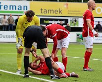 HL20260516019 GENEMUIDEN, NETHERLANDS - MAY 16: Nick van den Dam (l), Sam Oonincx (m), Nick de Bondt (r) of DOVO. competition match between SC Genemuiden vs DOVO at Sports...