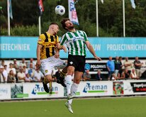 HL20260815010 GENEMUIDEN, NETHERLANDS - AUGUST 2026: Roland Baas (l) of DVS, Berwout Beimers (r) of Genemuiden. Competition match between SC Genemuiden vs DVS '33 at Sports...